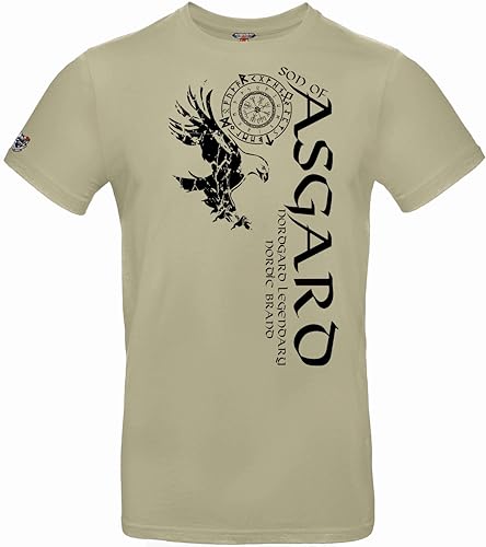 NORDGARD T Shirt Viking SONS Wikinger Valhalla-Geri Freki nordisch Wolf Krieger Runen Valhalla Odin Thor Wotan Vegvisir Northman Asen (DE/NL/SE/PL, Alphanumerisch, XXL, Regular, Regular, Sand) von NORDGARD