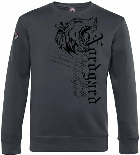 NORDGARD Wikinger Sweatshirt Fenrir-Valhalla-Geri Freki nordischer Wolf-Viking Runen-Valhalla-nordische Mythologie Odin Thor (DE/NL/SE/PL, Alphanumerisch, M, Regular, Regular, Steingrau) von NORDGARD