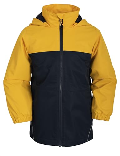 NORDOIS Softshelljacke Kinder Regenjacke Winddicht und Wasserdicht Jungen Mädchen Outdoorjacke mit Kapuze Atmungsaktiv zum Wandern, Radfahren und Laufen(Gelb Grau, 122-128cm) von NORDOIS