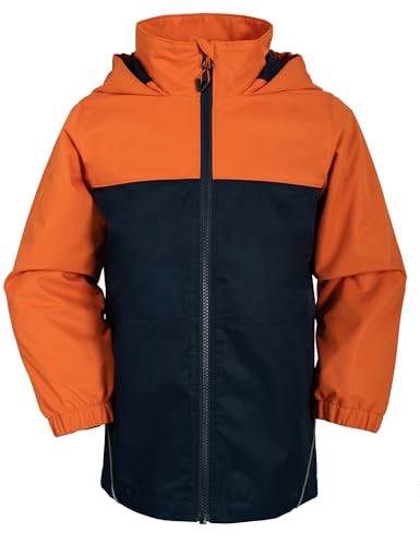 NORDOIS Softshelljacke Kinder Regenjacke Winddicht und Wasserdicht Jungen Mädchen Outdoorjacke mit Kapuze Atmungsaktiv zum Wandern, Radfahren und Laufen(Orange Grau, 110-116cm) von NORDOIS