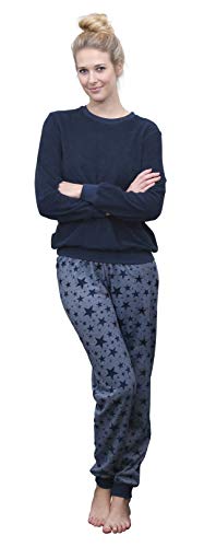 Damen Frottee Pyjama Schlafanzug mit Bündchen –Sterne als Motiv - auch in Übergrößen 93020, Farbe:Marine, Größe2:44/46 von Normann