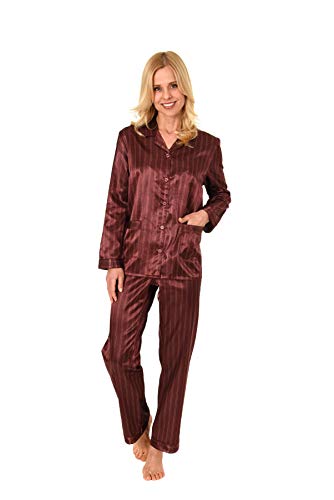 Damen Satin Pyjama Schlafanzug in edler Optik zum durchknöpfen - 191 201 94 002, Farbe:Bordeaux, Größe2:44/46 von NORMANN-Wäschefabrik