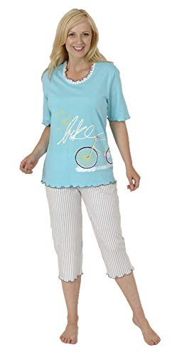 Normann Damen Capri Pyjama Schlafanzug Kurzarm in Übergrössen - 52902, Farbe:blau, Größe2:56/58 von Normann