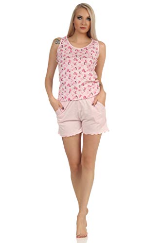 Ärmelloser Damen Achsel Shorty Schlafanzug Pyjama mit Herzmotiven - auch in Übergrössen, Farbe:rosa, Größe:36-38 von Normann