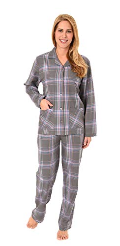 Damen Flanell Pyjama Schlafanzug in tollen Karodesign – auch in Übergrössen 281 201 95 245, Farbe:dunkelgrau, Größe2:44/46 von NORMANN-Wäschefabrik