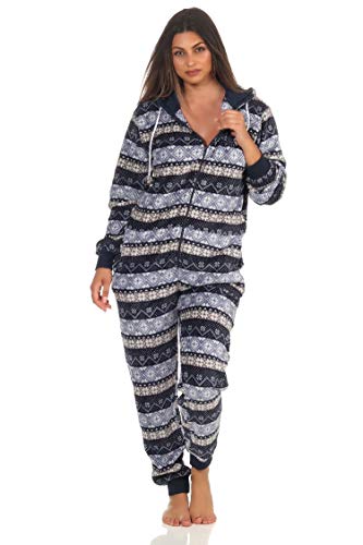 Damen Jumpsuit Overall Schlafanzug Norweger-Look, Overall mit Kapuze - 291 267 97 959, Farbe:Marine, Größe2:44/46 von Normann