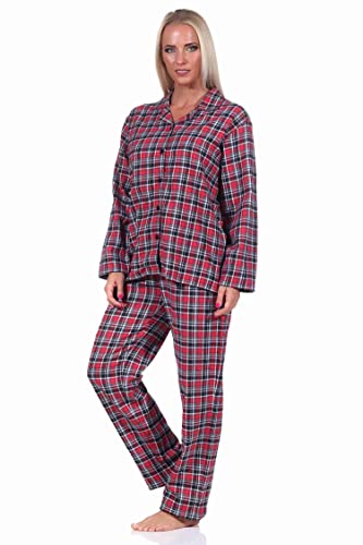 Damen Langarm Flanell Schlafanzug Pyjama Set kariert - 222 201 15 870, Farbe:rot, Größe:44-46 von NORMANN-Wäschefabrik