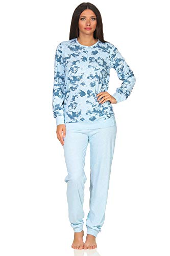 Damen Pyjama Schlafanzug Langarm mit Bündchen und Knopfleiste am Hals - 291 201 90 192, Farbe:hellblau, Größe2:48/50 von NORMANN-Wäschefabrik