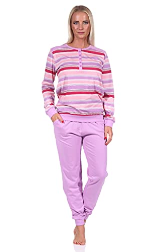 NORMANN-Wäschefabrik Damen Schlafanzug Pyjama mit Bündchen, geringeltes Oberteil - auch in Übergrössen - 62897, Farbe:lila, Größe:44 von NORMANN-Wäschefabrik