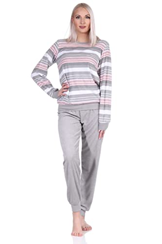 NORMANN-Wäschefabrik Eleganter Damen Frottee Pyjama Langarm Schlafanzug mit Bündchen in Streifenoptik - 212 840, Farbe:grau, Größe:36-38 von NORMANN-Wäschefabrik