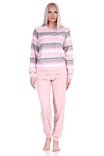 NORMANN-Wäschefabrik Eleganter Damen Frottee Pyjama Langarm Schlafanzug mit Bündchen in Streifenoptik - 212 840, Farbe:rosa, Größe:36-38 von NORMANN-Wäschefabrik