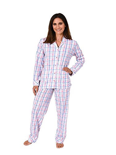 Eleganter Damen Schlafanzug Pyjama Langarm in Karo-Optik zum durchknöpfen 60773, Farbe:rosa, Größe2:44/46 von NORMANN-Wäschefabrik