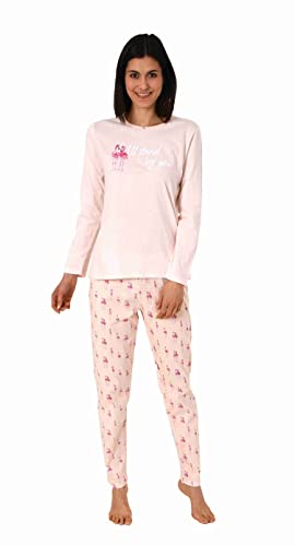 Eleganter Damen Schlafanzug lang mit Flamingo als Motiv, Pyjamahose Allover Bedruckt, Farbe:rosa, Größe:40-42 von NORMANN-Wäschefabrik