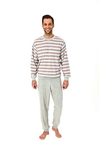 Eleganter Herren Frottee Pyjama Schlafanzug lang mit Bündchen - auch in Übergrössen 61505, Größe2:54, Farbe:grau-Melange von NORMANN-Wäschefabrik