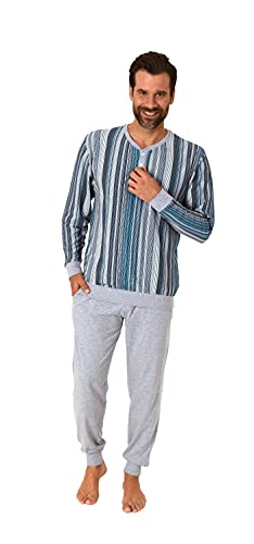 NORMANN-Wäschefabrik Eleganter Herren Pyjama Schlafanzug in Streifenoptik, Bündchen und Knopfleiste - 62792, Farbe:blau, Größe:48-50 von NORMANN-Wäschefabrik