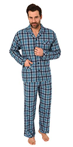 Herren Flanell Pyjama Schlafanzug zum durchknöpfen - auch in Übergrössen 281 101 95 649, Farbe:Marine, Größe2:62 von NORMANN-Wäschefabrik