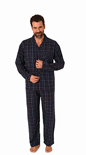 Herren Langarm Flanell Pyjama Set Schlafanzug zum durchknöpfen - 222 101 15 871, Farbe:schwarz, Größe:58 von NORMANN-Wäschefabrik