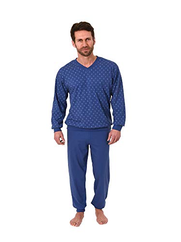 Herren Pyjama Schlafanzug Langarm mit Bündchen - V-Hals - 181 101 90 001, Farbe:Marine, Größe:56 von NORMANN-Wäschefabrik