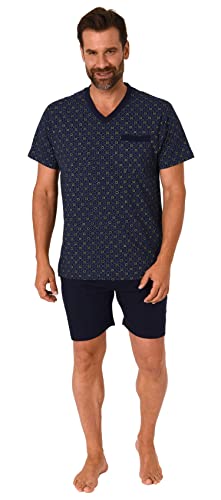 NORMANN-Wäschefabrik Herren Schlafanzug Kurzarm Pyjama Shorty in eleganten Minimalprint mit V-Hals - 212 544, Farbe:Marine, Größe:56 von NORMANN-Wäschefabrik