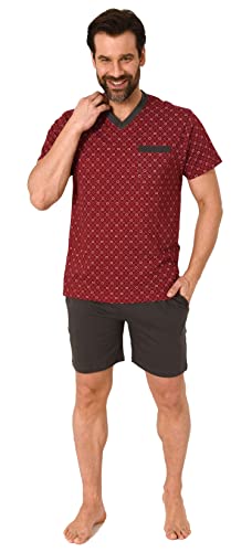 NORMANN-Wäschefabrik Herren Schlafanzug Kurzarm Pyjama Shorty in eleganten Minimalprint mit V-Hals - 212 544, Farbe:rot, Größe:52 von NORMANN-Wäschefabrik