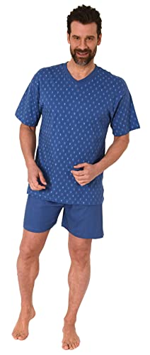 Herren Shorty Pyjama Schlafanzug Kurzarm mit V-Hals - 181 105 90 001, Farbe:Marine, Größe:50 von NORMANN-Wäschefabrik