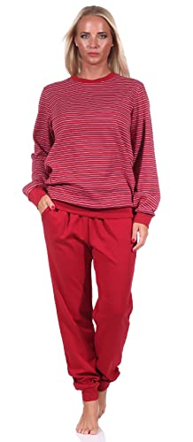 Kuscheliger Interlock Damen Pyjama Schlafanzug mit Bündchen in Streifenoptik - 212 201 225, Farbe:rot, Größe:48-50 von NORMANN-Wäschefabrik