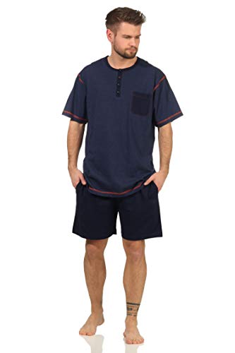 NORMANN-Wäschefabrik Lässiger Herren Shorty Schlafanzug Pyjama Kurzarm - 112 105 90 620, Farbe:Marine, Größe:48 von NORMANN-Wäschefabrik