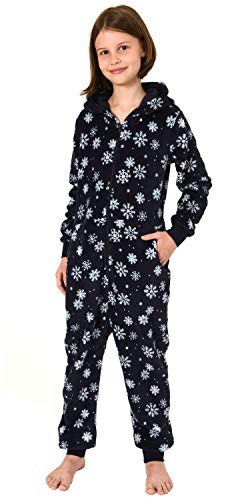 Mädchen Jumpsuit Overall Onesie Schlafanzug - Eiskristall Sterne Optik - 291 467 97 951, Größe:152, Farbe:Navy von NORMANN-Wäschefabrik
