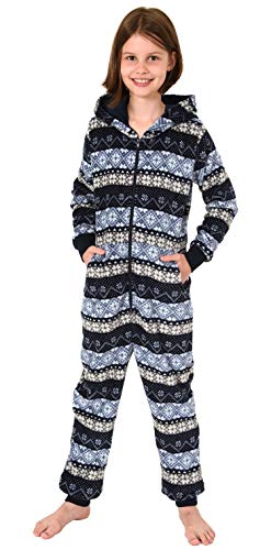 Mädchen Jumpsuit Overall Schlafanzug Pyjama Langarm - Norwegermotiv - 291 467 97 959, Größe:128, Farbe:Navy von NORMANN-Wäschefabrik
