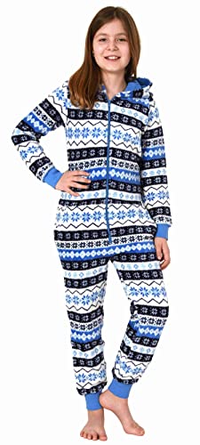 NORMANN-Wäschefabrik Mädchen Jumpsuit Overall Schlafanzug Pyjama in toller Norweger Optik - 202 467 97 959, Farbe:blau, Größe:164 von NORMANN-Wäschefabrik