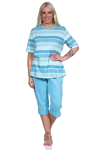 NORMANN-Wäschefabrik Damen Capri Schlafanzug Kurzarm Pyjama im farbenfrohen Streifen Look - 122 204 90 464, Farbe:blau, Größe:40-42 von NORMANN-Wäschefabrik
