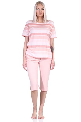 NORMANN-Wäschefabrik Damen Capri Schlafanzug Kurzarm Pyjama im farbenfrohen Streifen Look - 122 204 90 464, Farbe:rosa, Größe:36-38 von NORMANN-Wäschefabrik