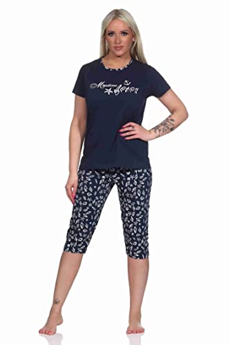 NORMANN-Wäschefabrik Damen Capri Schlafanzug Kurzarm Pyjama im maritimen Look - 122 204 10 753, Farbe:Navy, Größe:48-50 von NORMANN-Wäschefabrik