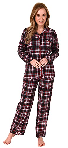 NORMANN-Wäschefabrik Damen Pyjama in Karo Optik zum durchknöpfen in Single Jersey Qualität - auch in Übergrößen, Farbe:rot, Größe:48-50 von NORMANN-Wäschefabrik