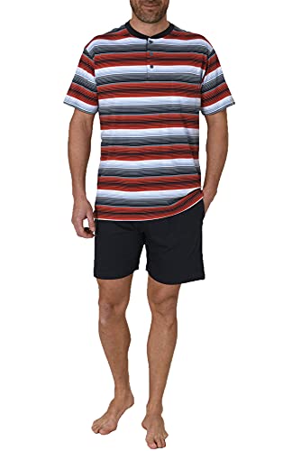 NORMANN-Wäschefabrik Eleganter Herren Shorty Pyjama Kurzarm in Streifenoptik und mit Knopfleiste 62737, Farbe:rot, Größe:46 von NORMANN-Wäschefabrik