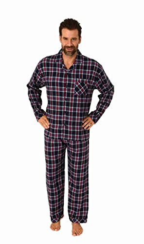 NORMANN-Wäschefabrik Herren Flanell Schlafanzug Langarm Pyjama zum durchknöpfen - 222 101 15 873, Farbe:Navy, Größe:50 von NORMANN-Wäschefabrik