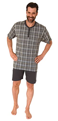 NORMANN-Wäschefabrik Herren Pyjama Shorty Schlafanzug Kurzarm mit Knopfleiste am Hals - auch in Übergrössen, Farbe:dunkelgrau, Größe:50 von NORMANN-Wäschefabrik
