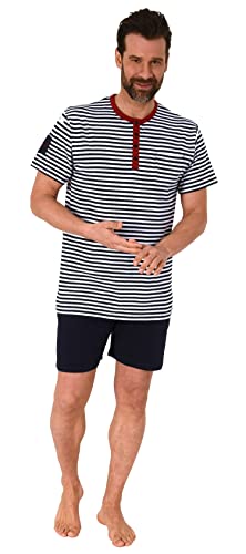 NORMANN-Wäschefabrik Herren Schlafanzug Kurzarm Shorty Pyjama in toller Streifenoptik - 122 105 90 775, Farbe:Marine, Größe:54 von NORMANN-Wäschefabrik