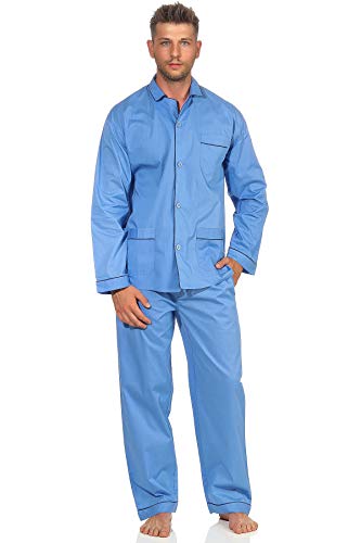 NORMANN-Wäschefabrik Klassischer Herren Pyjama gewebt mit durchknöpfbarem Oberteil - Popeline - 191 101 91 110, Größe:54, Farbe:hellblau von NORMANN-Wäschefabrik