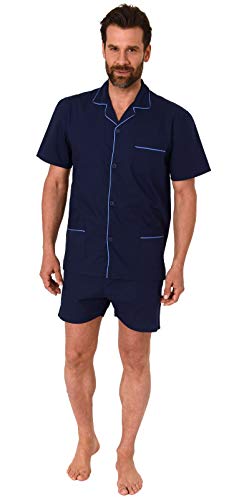 NORMANN-Wäschefabrik Klassischer Herren Shorty Pyjama Kurzarm gewebt mit durchknöpfbarem Oberteil - 105 91 120, Farbe:Marine, Größe:48 von NORMANN-Wäschefabrik