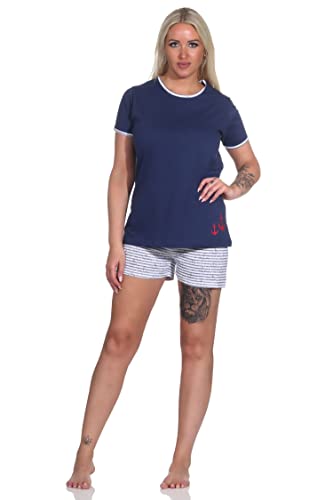 NORMANN-Wäschefabrik Maritimer Damen Shorty Pyjama, Kurzarm Schlafanzug mit Streifen - 123 205 10 151, Farbe:Marine, Größe:36-38 von NORMANN-Wäschefabrik