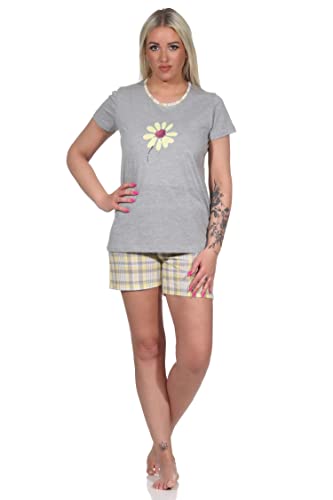 NORMANN-Wäschefabrik Sommerlicher Damen Pyjama, Kurzarm Shorty mit Font-Print - 112 205 10 733, Farbe:gelb, Größe:36-38 von NORMANN-Wäschefabrik