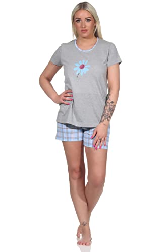 NORMANN-Wäschefabrik Sommerlicher Damen Pyjama, Kurzarm Shorty mit Font-Print - 112 205 10 733, Farbe:hellblau, Größe:36-38 von NORMANN-Wäschefabrik