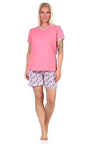 NORMANN-Wäschefabrik Sommerlicher Damen Shorty Pyjama Kurzarm in floraler Optik - 60861, Farbe:pink, Größe:40/42 von NORMANN-Wäschefabrik