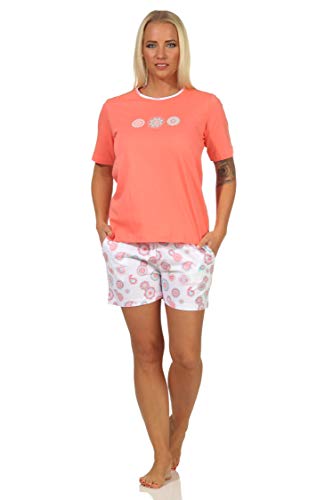 Toller Damen Kurzarm Schlafanzug Shorty Pyjama, Hose floraler Print, Farbe:apricot, Größe:36-38 von Normann
