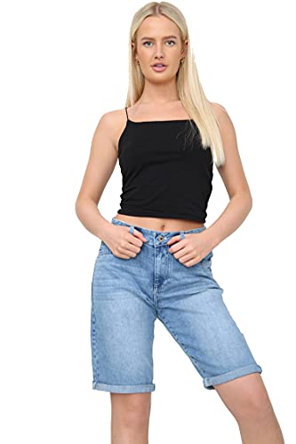 NOROZE Damen Denim Shorts Blaum Capri Jeans Kurze Hose (Mittelblau E427, 48) von NOROZE