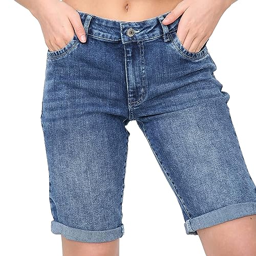 NOROZE Damen Denim Shorts Blaum Capri Jeans Kurze Hose (Blau E427, 38) von NOROZE