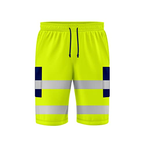 NOROZE Herren-Arbeitshose mit hoher Sichtbarkeit, 3/4-Shorts reflektierend, Fluoreszierendes Band, zweifarbig, Seitentasche, Jogginghose Arbeitskleidung (S, Stil 4: Neongrün/Marineblau) von NOROZE