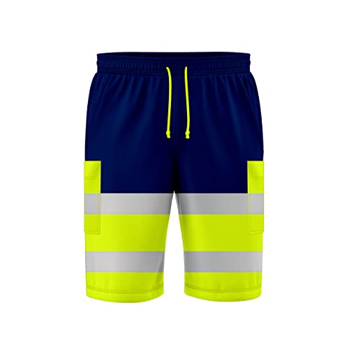 NOROZE Herren-Arbeitshose mit hoher Sichtbarkeit, 3/4-Shorts reflektierend, Fluoreszierendes Band, zweifarbig, Seitentasche, Jogginghose Arbeitskleidung (XL, Stil 1: Neongrün/Marineblau) von NOROZE