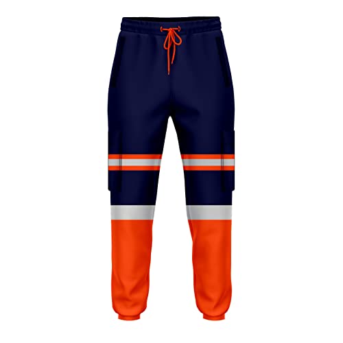 NOROZE Herren-Arbeitshose mit hoher Sichtbarkeit, reflektierend, Fluoreszierendes Band, zweifarbig, Combat-Seitentasche, Jogginghose, Arbeitskleidung (L, Stil 5: Neonorange/Marineblau) von NOROZE